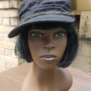 Distressed Cap with Chain and Buttons